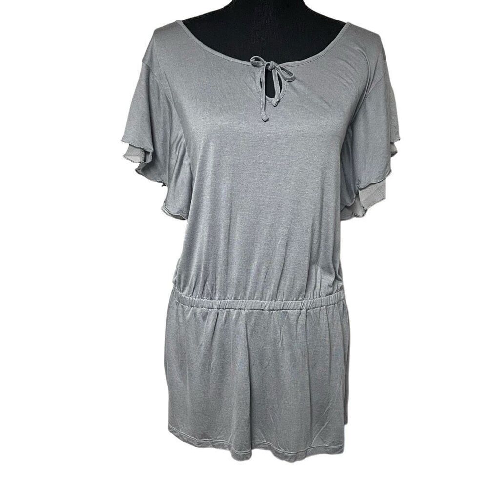 Old Navy Slate Gray Blue Double Flutter Sleeve Cinch Waist Top